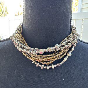 Cara NY Gold Silvertone Beaded Short Choker Layered Statement Necklace 15" NEW